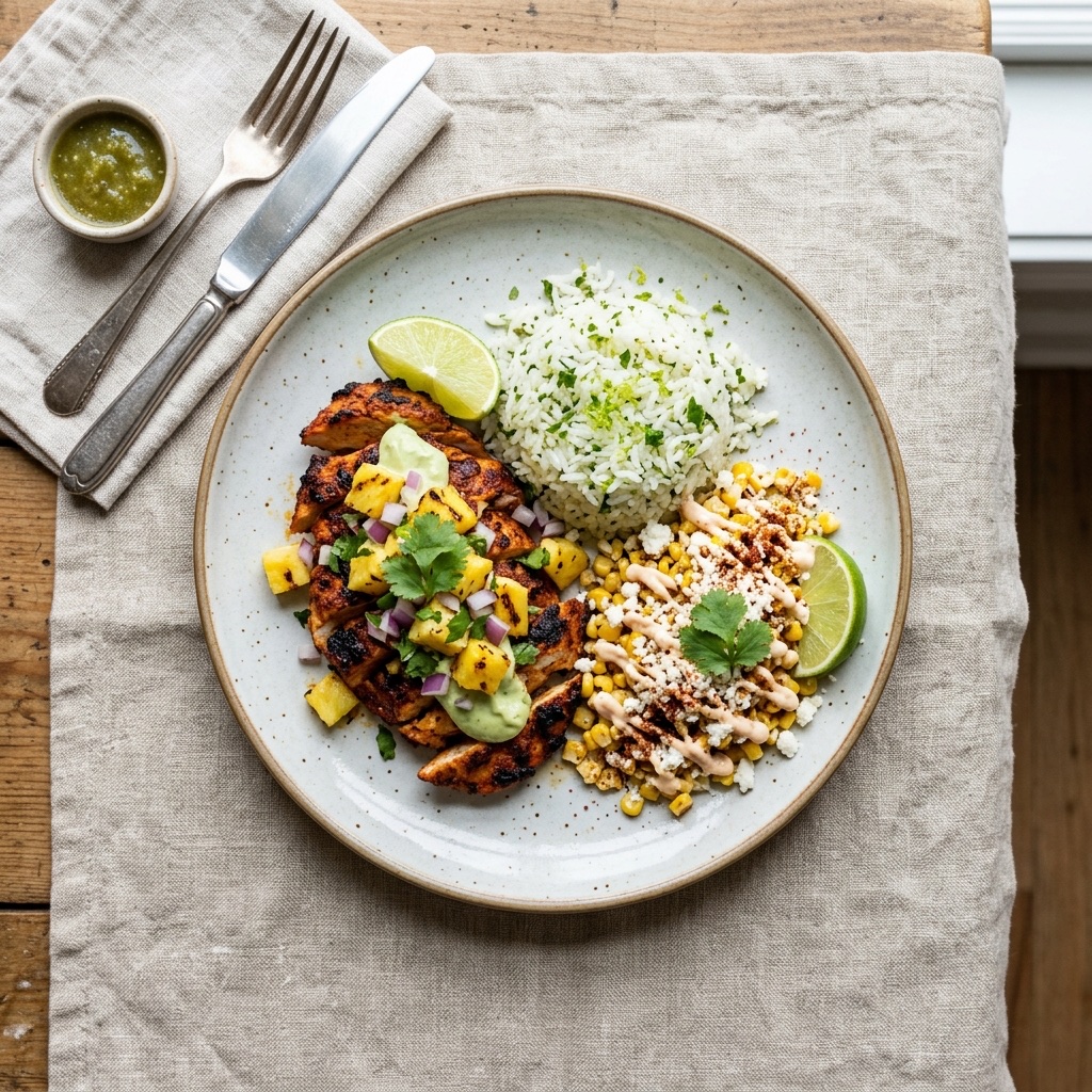 Pollo al pastor with street corn