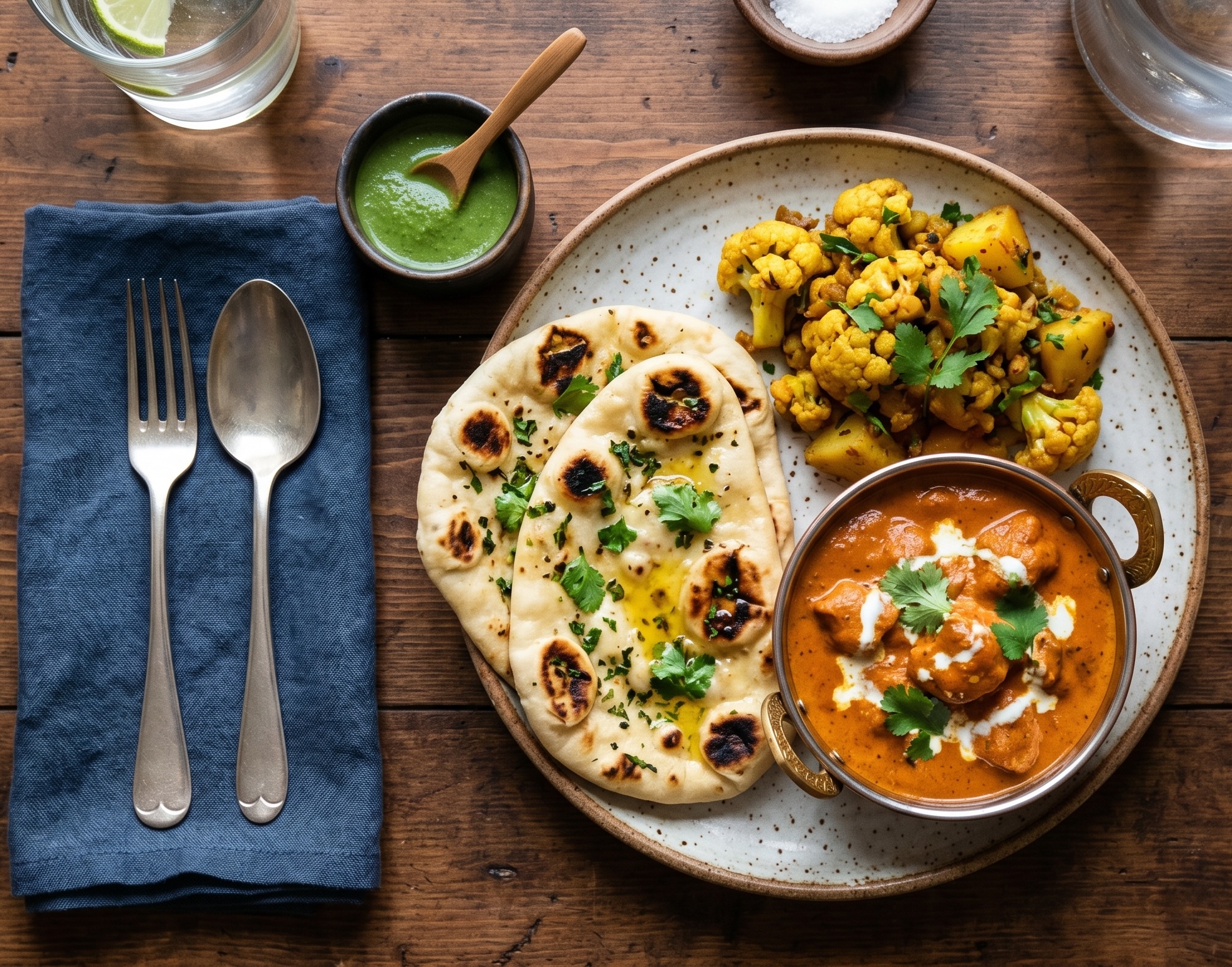 Spice Route — palak paneer and tandoori chicken with basmati rice