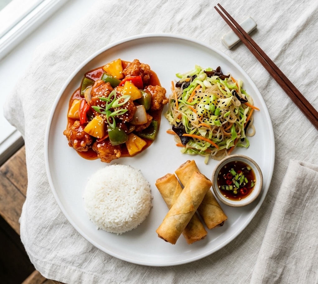 Sweet and sour pork with glass noodles